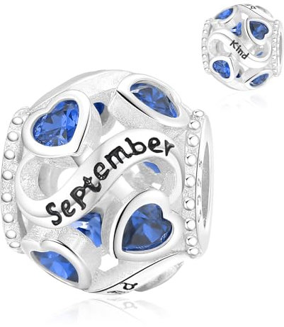 Symretie Charms Geburtsstein September Anhänger Charm aus 925er Sterlingsilber,Offen Gearbeiteter Herz Perlen Geburtstagsgeschenke für Frauen