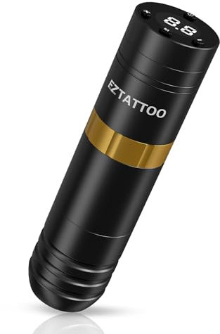 EZ Tattoo Machine Pen - Wireless Tattoo Machine with 1500mAh Battery Power Supply Rotary Tattoo Gun for Tattoo Beginners and Artists (Caster Golden)