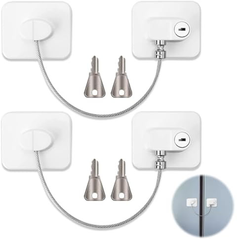 2 Pcs Fridge Lock, Window Locks, Window Restrictor, Strong Adhesive Fridge Locks For Children With Key, Window Lock For Upvc Windows, Cabinets Refrigerator Lock For Protect Baby Child And Adult Safety