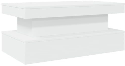 vidaXL Table Basse avec Lumières LED, Bout de Canapé, Table d'Appoint, Meuble de Salon Salle de Séjour Maison Intérieur, Moderne, Blanc