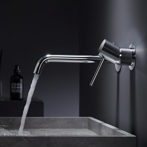 IMEX - Grifo Lavabo Empotrado | Grifo Empotrado Baño con Agua Fria y Caliente | Grifo Monomando Lavabo Pared con Ahorro de Agua | Serie Monza | Color Cromado