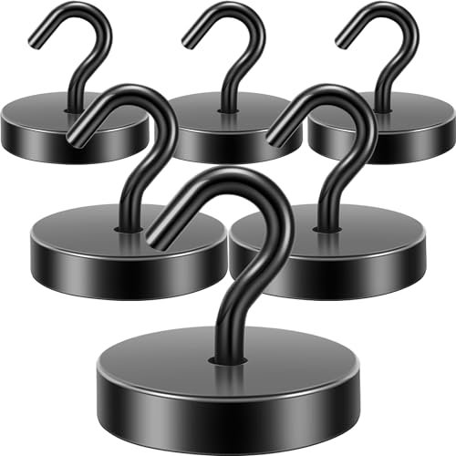 Neosmuk 100lb+ Extra Strong Magnet with Hook for Fridge,Heavy Duty Cruise Hook for Ceiling,Small Magnetic Holder for Van, Tool(Black, Pack of 6)