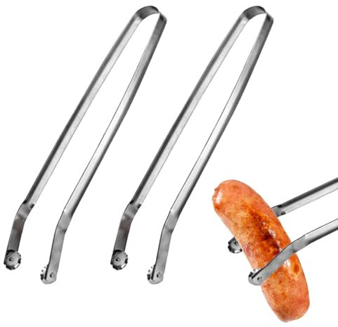 Homefantasy Lot De 2 Pinces à Retourner Les Saucisses Pour Barbecue,Pince Cuisine Inox, Pince A Barbecue A Roulette,Pince à Grillade, Pince Alimentaire,manche, outil de cuisson pour les légumes, Acces