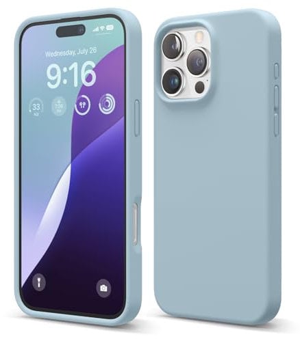 elago Compatible with iPhone 16 Pro Max Case, Premium Liquid Silicone Case, Full Body Protective Cover, Shockproof, Slim Phone Case, Anti-Scratch Soft Microfiber Lining, 6.9 inch (Sky Blue)