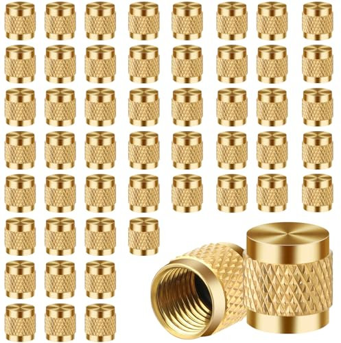 50Pcs 1/4 Flare Cap, Round Easy Installation Refrigerant Caps HVAC Valve Caps, Applicable to Factories, Refrigerators and Other Scenes Brass W/Neoprene O Ring Seal HVAC Valve Caps Schrader Valve Cap