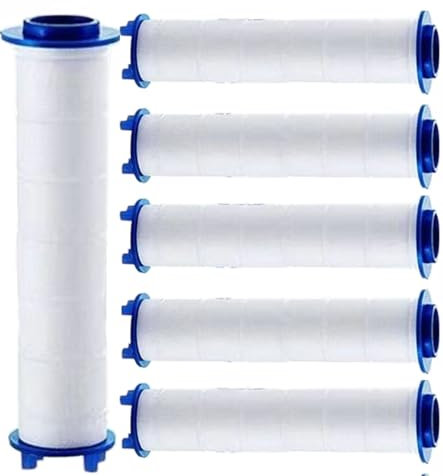 T TAKONE Lot de 6 filtres pour pommeau de douche, 9,5 x 2,4 cm, coton PP, filtre anti-calcaire épais, universel et propre, noyau en coton pour lutter contre le calcaire et le chlore (bleu)