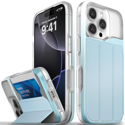 VENA vCommute for iPhone 16 Pro Wallet Case, [Military Grade Drop Protection] Flip Leather Cover Slot Card Holder with Kickstand - Pastel Blue