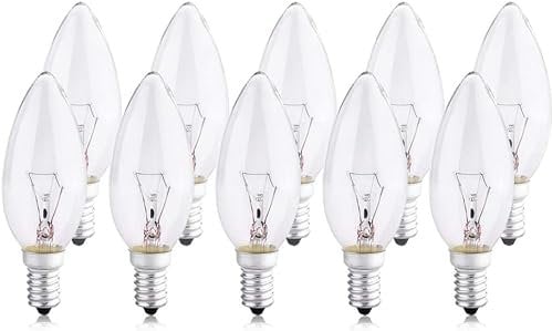 Pack of 10 Small Screw Candle Bulbs 40Watt, Clear Edison Screw in Bulb SES /E14, 240V