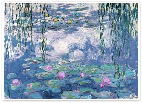Claude Monet Seerosen Poster 120 x 90 cm | Französischer Impressionismus | Schimmernder Gartenteich mit Wasserlilien und spiegelnden Weiden