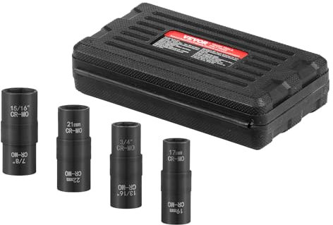 VEVOR Juego de Dados de Impacto para Tuercas de Rueda con Estuche de Almacenamiento y Barra de Extensión, Juego de Dados de 12,7 mm con Sistema Métrico y SAE de 6 Puntas, 4 Tamaños de Tuercas