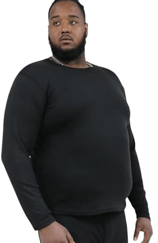D555 Thermal T Shirt Long Sleeve Crew Neck Top Mens Plus Size Exeter 2XL-8XL (UK, Alpha, 6XL, Plus, Regular, Black)