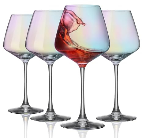PTSTING Iridescent Wine Glasses, 15.5oz, Set of 4, Burgundy, for Wine Tasting, Wedding Gift, Anniversary, Christmas, Birthday