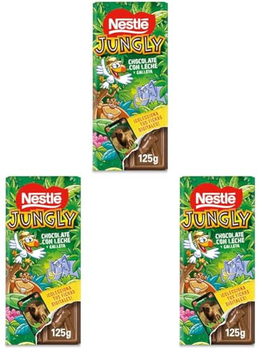 NESTLÉ JUNGLY tableta de Chocolate con Leche y Galleta 125g (Paquete de 3)