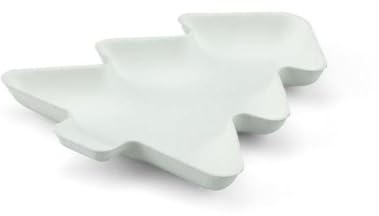 Mank Teller aus Zuckerrohr in Weiss, Weihnachtsbaum, 140 x 115 x h 15 mm, Bio Einweg-Geschirr Snackteller Plätzchenteller, 20 Stück