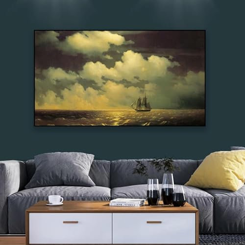 BMGKYAGL Naturlandschaft, Wolkendruck, Segeln, Meer, Berge, Wandkunst, Poster, Leinwandgemälde, Vintage-Drucke, Wohnzimmer, Heimdekoration, 70 x 140 cm, rahmenlos