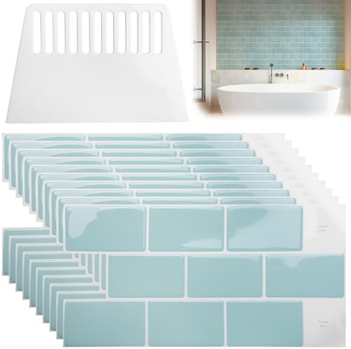 10 Stück 3D Wandfliesenaufkleber, 30.5 * 15.3cm Grün Fliesenaufkleber Küchen, Wandpaneele Selbstklebend für Küchen, Selbstklebende Wandfliesen, Klebefliesen Bad