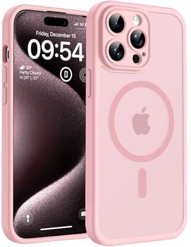 TOCOL Coque Magnétique pour iPhone 15 Pro 6,1 Pouces, Compatible avec MagSafe, Protection de l'objectif améliorée, Coque Mat Translucide Fine Antichoc, Rose Clair