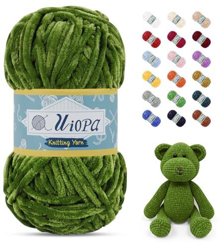 Uiopa 100g/80m Chunky Chenille Yarn, Plush Velvet Yarn Thick Chenille Wool, Green Fluffy Crochet Chunky Wool for Amigurumi Blankets Clothes DIY Crafts