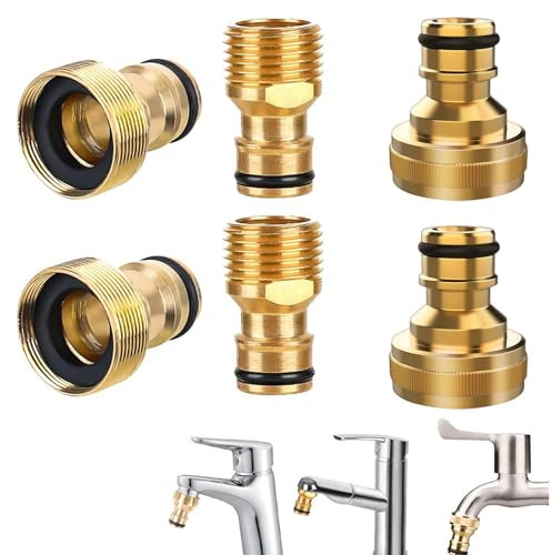 TREABEAR 6 adaptadores de grifo de manguera de riego, latón universal, conexión de grifo, conectores de grifo 2 en 1, 15/21 conexión manguera de riego adaptador grifo cocina para manguera de riego