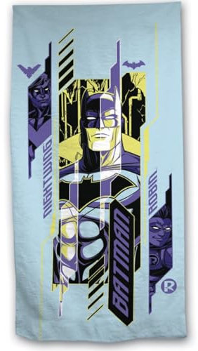 Aymax Batman Strandtuch – XL Badetuch 70×140 cm mit Batman, Nightwing & Robin Motiv – Weiches Mikrofaser Badehandtuch – Für Kinder, Jugendliche & Comic-Fans