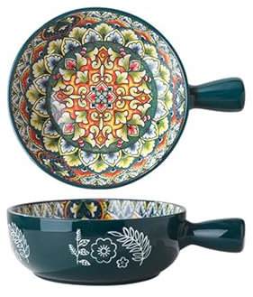 Xfeyaqlo Insalatiera 600 ml, Bowl Colazione Stile Bohémien, Ciotola Ceramica Adatto per Insalate, Noodles Istantanei, Muesli, Spuntini, Frutta, Snack (Verde)