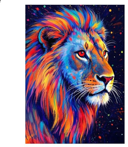 JISHSHAY Diamond Painting Rond Lion Diamant Painting Perles Rondes Animaux Peinture Diamant Lion Bricolage Adulte Kit Broderie Puzzle Adulte Point de Croix Canevas Kit Complet 30×40 cm