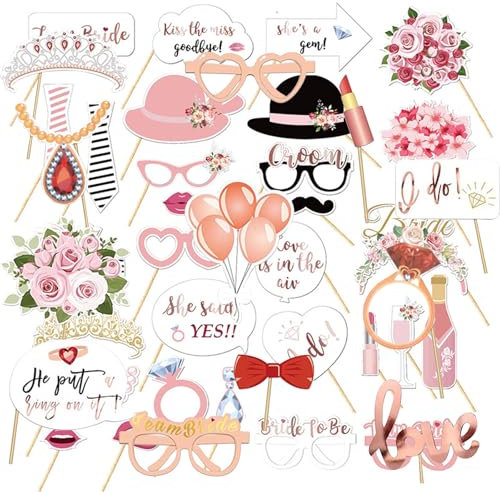 FOSDICK 55 Pezzi Photo Booth Matrimonio, Divertenti Foto Booth Matrimonio, Photobooth matrimonio, Cappello Occhiali Cravatta Sposa Addio al Nubilato Gadget, Wedding Festa Selfie Accessori