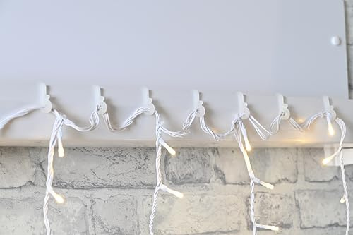 Festive Productions 24 Clear Small Gutter Clips – Outdoor Gutter Hooks for Hanging Christmas Lights – Weather-Resistant Plastic