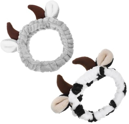 FOMIYES 2 Stück Kuhmuster Stirnbänder mit Kuhhörnern Bequemes Gewebe Haarband zum Waschen und Make Up in Modischem Stil für Hautpflege und Kosmetik