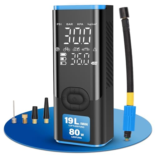 FISCHER Akku-Kompressor AP Power Duo inkl. Powerbank, schnelles Aufpumpen, Einstellbarer Zieldruck mit Autostop, Taschenlampe mit SOS, Druck und Batterieanzeige, 3 bis 150 PSI, 12 V Autoanschluss