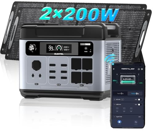 OKITEL P2001PRO Station Électrique Portable 3200W, Générateur Électrique Portable 2048 Wh avec 2 × 200W Panneau Solaire, Générateur Solaire pour Camping Voyage