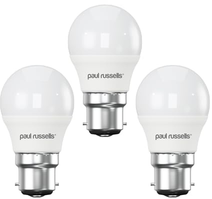 paul russells LED Light Bayonet Cap B22, 60w Equivalent, 6.5W 806 Lumens LED Bulbs, 6500K Bright Daylight, Mini Globe Frosted G45 BC Golf Ball Energy Saving (Not Dimmable) Lightbulbs, Pack of 3