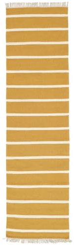 RugVista, Dorri Stripe, Teppich, Mittelflor Teppich, 80 x 300 cm, Läufer, Moderner Kelim Teppich, Wolle, Flur, Schlafzimmer, Küche, Wohnzimmer, Senfgelb, Hellbraun