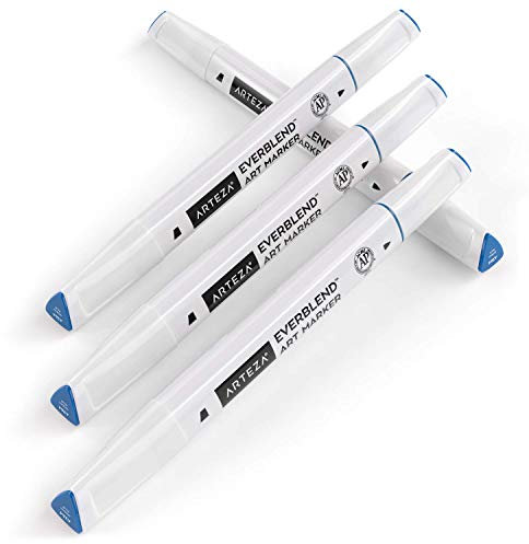 ARTEZA EverBlend Marker, A264 Ägäisblau 4er-Pack, feine Spitze und Keilspitze, alkoholbasierte Twinmarker, hochwertige Graffiti Marker zum Ausmalen, Kalligraphie und Zeichnen