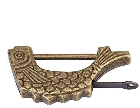 HEEPDD Rétro Cadenas, 2.3 x 1.2 x 0.3inch en Forme de Poisson Antique Bronze Métal Serrure Vieux Chinois Archaistic Box Lock pour boîte à Bijoux tiroir