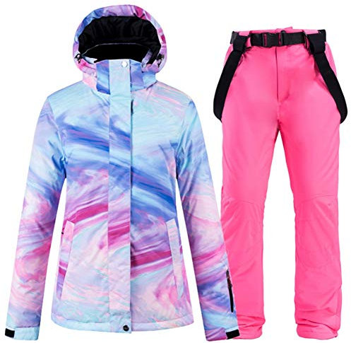 Ez4garden Damen Outdoor-Snowboard-Skijacke und -hose, bunt, bedruckt, winddicht, wasserdicht, warm Gr. X-Large, rose