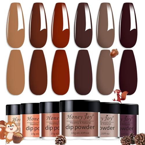 Honey Joy 6 BOX/SET Dark Brown Dip for Nails Powder Kit Chocolate Glaze Fine Dipping Powder Colors No Need Lamp Cure,Like Gel Polish Effect,Even & Smooth Finishing (DP-C-6pcs-10g/box) …