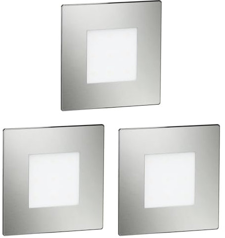 ledscom.de 3 Stück LED Treppenlicht/Wandeinbauleuchte FEX für innen und außen, eckig, edelstahl, 85 x 85mm, blau