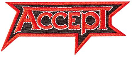 Accept Logo Patch, Heavy Rock Band Red Emblem, Embroidered Iron On (5 x 2.1)