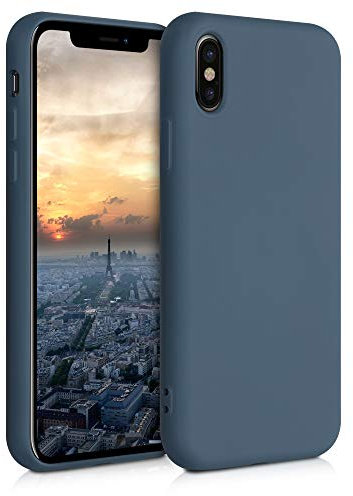 kwmobile Carcasa Compatible con Apple iPhone X Funda de Silicona - Flexible con Interior de Microfibra - Suave Protector antigolpes - Pizarra Oscura