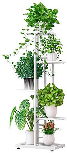 ZZBIQS Supporto Metallico per Piante, Scaffale Porta Piante a 5 Piani Espositore per Fiori Scaffalatura Fiorier per decorazione interna ed esterna Giardino Esterno Interno Balcone(98x43x22, Bianco)