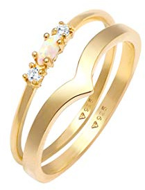Elli Ring Damen Set 925 Silber Marquise V-Form Basic mit Synthetischem Opal