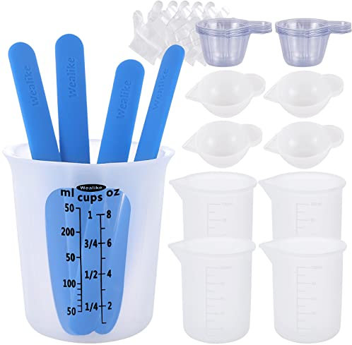 Juego de tazas medidoras de silicona y palitos de silicona, Wealike 250 ml y 100 ml, accesorios de resina para moldes de resina epoxi, fundición, vertido, kit de herramientas reutilizables, paquete de