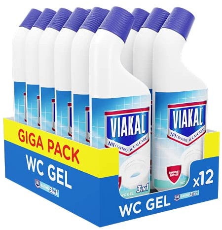 Viakal WC Anticalcare Detersivo Gel Bagno, 12 x 750 ml, Rimuove il Calcare, i Residui di Sapone e i Batteri per un'Igiene Profonda