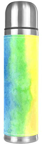 Thermosflasche, abstraktes Aquarell-Regenbogen-Muster, vakuumisolierte Wasserflasche, kompakt, Edelstahl, Kaffee-/Reisebecher, 500 ml