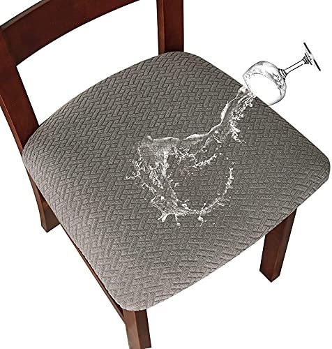 LANSHENG Housse de Chaise 2/4 Pièces Housse de Coussin de Chaise Housse de siège de Chaise imperméable Démontable Housse Assise Chaise Elastique Jacquard Lavables pour Salle à Mange (Gris Clair, 4)