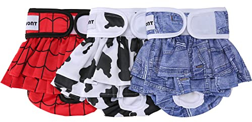 Avont 3 Pack Washable Female Dog Diapers, Reusable Period Diapers Cover for Girl Doggies Heat Cycle, Incontinence -Red/Blue/White(XL)