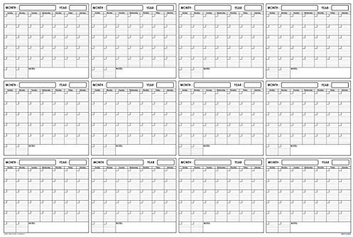 A0 SwiftGlimpse Jahreskalender, blanko, 122 x 92 cm, groß, löschbar, laminiert, 12 Monate, wiederverwendbar für Büro, Schule oder Zuhause (A0 horizontal)