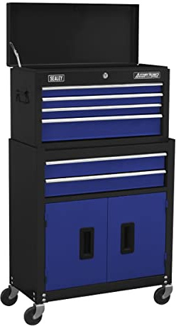 Sealey American PRO® Topchest & Rollcab Combination/Tool Chest on Wheels with Ball-Bearing Slides, 6 Drawer - Blue - AP22B
