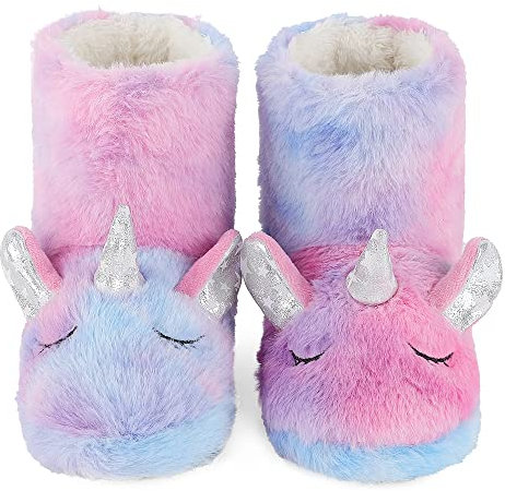 LACOFIA Stivali Pantofole Peluche per Bambina Ciabatte per Animali Stivaletti da Casa Invernali per Bimba Unicorno 28/29